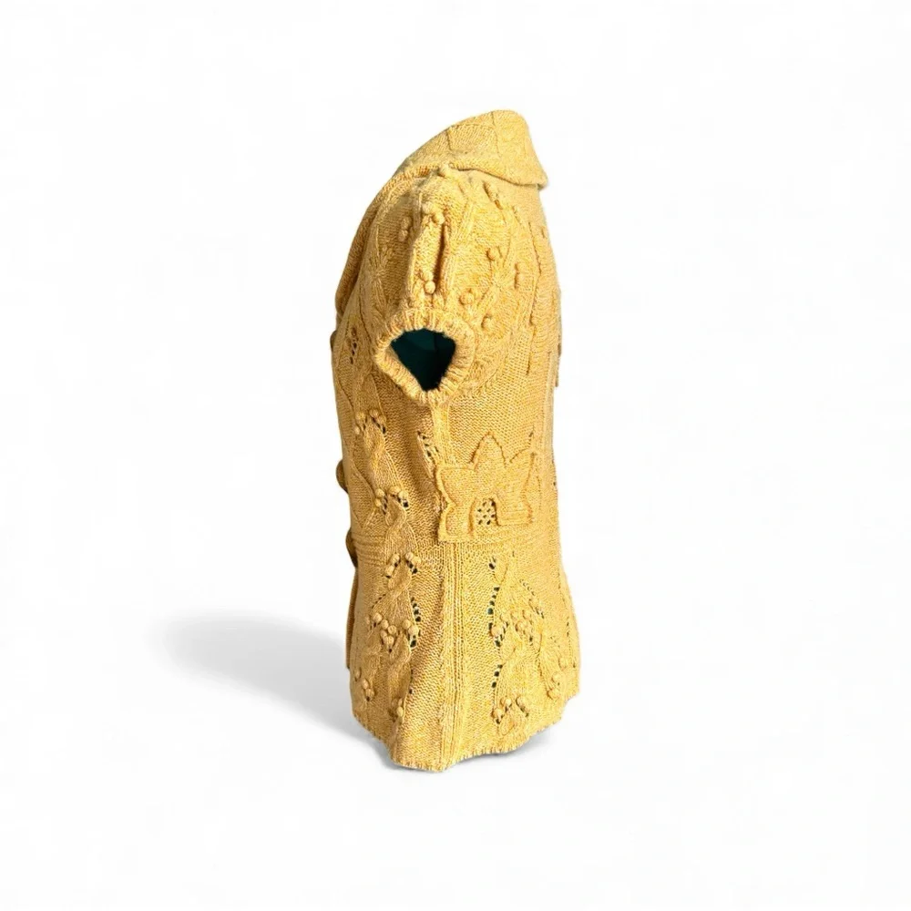 NWOT Anthropologie Mustard Knit Cardigan with Floral Accents - Picture 4 of 7